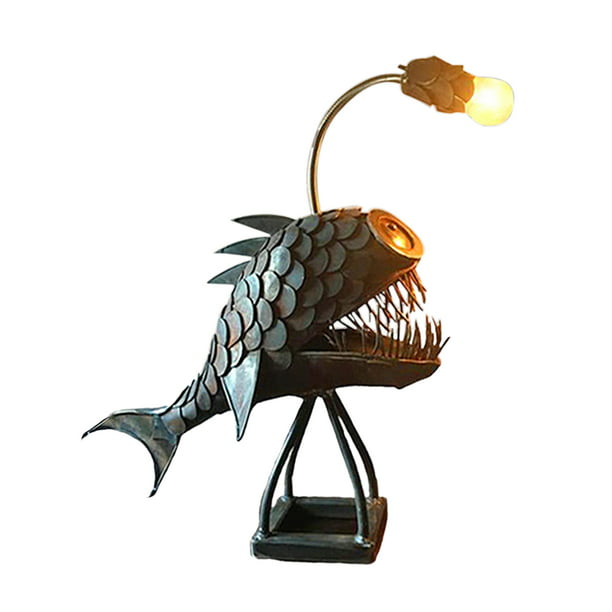 Handmade Retro Table Angler Fish Lamp Head Office Home Bar Lights Decor Art S